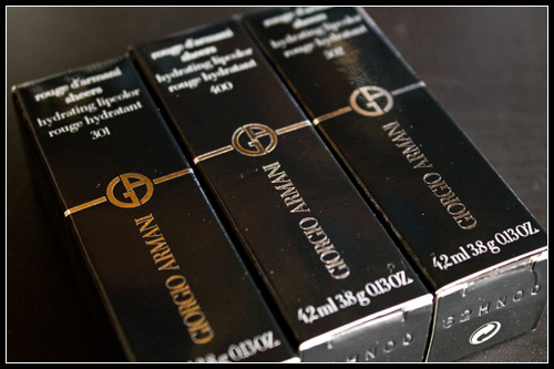 Giorgio Armani : Rouge d'Armani Sheers #301 Coral, #400 Rouge & #502 Pink