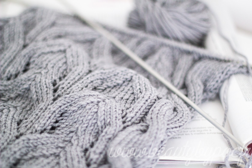 Tricot & thé : Yuzu Kukicha d'Unami et tricot tout doux de Phildar